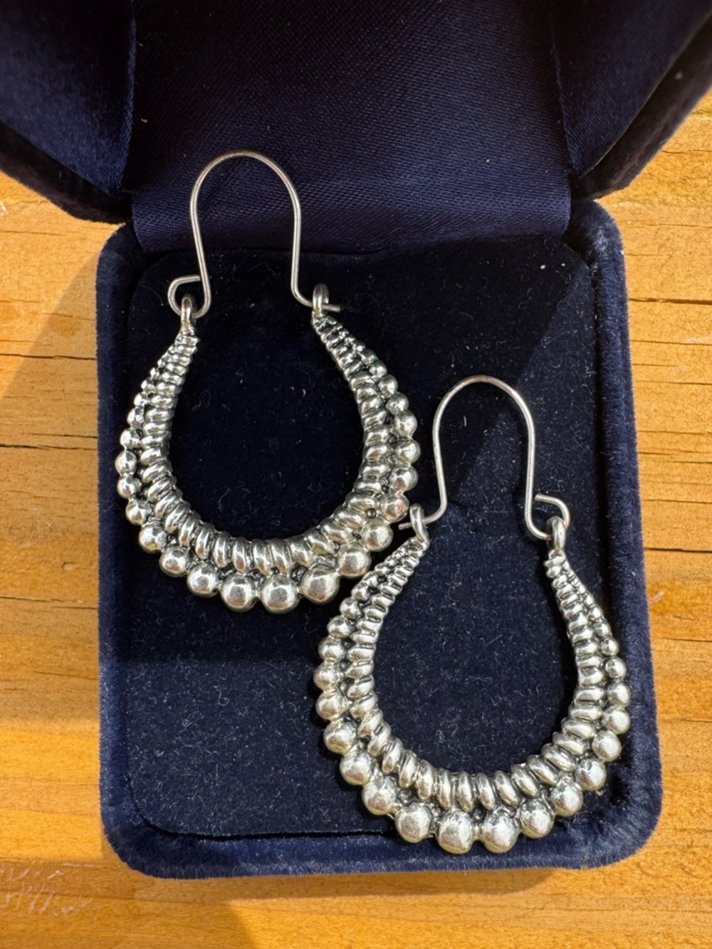 Sterling Silver Beaded Hoop Earrings - Silver